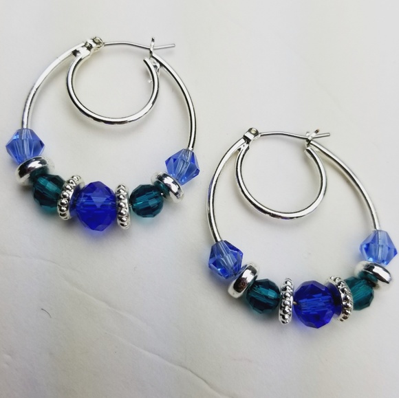 Nine West Jewelry - NINE WEST SILVER DOUBLE  Hoop Earrings Beads